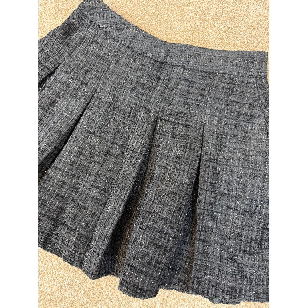 Dazy Black Metallic Tweed Pleated Skort Womens XS High Waist Skirt Sparkle Party